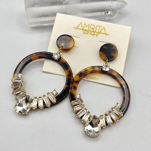Amrita Singh Austrian Crystal Tortoise Shell Resin Circle Drop Earrings